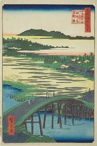Pont Sugatami, pont Omokage et gravière de Takata (Takata Sugataminohashi Omokagenohashi jariba), n° 116 de la série "Cent vues célèbres d