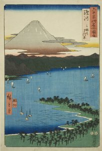 Province de Suruga : La pinède de Miho (Suruga, Miho no matsubara), de la série "Lieux célèbres des soixante provinces (Rokujuyoshu meisho zue)"