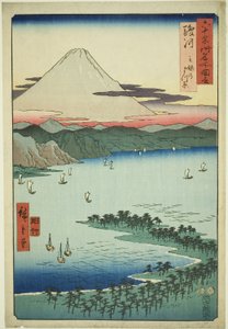 Province de Suruga : La pinède de Miho (Suruga, Miho no matsubara), de la série "Lieux célèbres des soixante et quelques provinces (Rokujuyoshu meisho zue)"