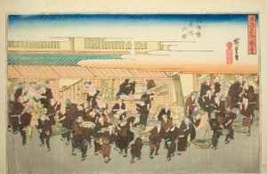 Le marché aux poissons à Zakoba (Zakoba uoichi no zu), de la série "Vues célèbres d