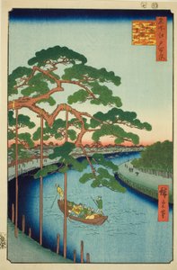 Les cinq pins sur la rivière Onagi (Onagigawa Gohonmatsu), de la série "Cent vues célèbres d