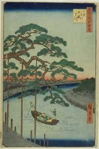 Les cinq pins sur la rivière Onagi (Onagigawa Gohonmatsu), de la série "Cent vues célèbres d