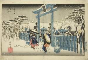Le sanctuaire de Gion sous la neige (Gionsha setchu), de la série "Lieux célèbres de Kyoto (Kyoto meisho no uchi)" - Utagawa Hiroshige