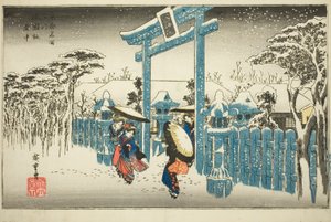 Le sanctuaire de Gion sous la neige (Gionsha setchu), de la série "Lieux célèbres de Kyoto (Kyoto meisho no uchi)" - Utagawa Hiroshige