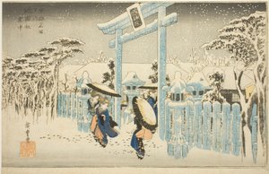 Le temple de Gion sous la neige (Gionsha setchu), de la série "Lieux célèbres de Kyoto (Kyoto meisho no uchi)" - Utagawa Hiroshige