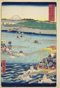 La Rivière Oi entre les Provinces de Suruga et Totomi, de la série "Trente-six Vues du Mont Fuji" - Utagawa Hiroshige