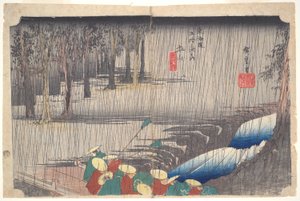 Pluie de printemps à Tsuchiyama : Cinquante-trois stations du Tokaido - Utagawa Hiroshige
