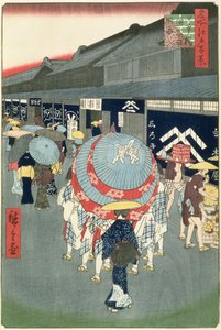 Vue de Nihonbashi Tori-itchome (Nihonbashi Tori-itchome Ryakuzu), planche 44 de Cent Vues d