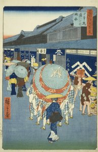 Vue de Nihonbashi Tori-itchome (Nihonbashi Tori-itchome ryakuzu), de la série "Cent vues célèbres d