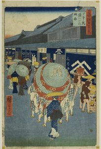 Vue de Nihonbashi Tori-itchome (Nihonbashi Tori-itchome ryakuzu), de la série " Cent vues célèbres d