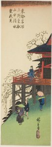 Observation des cerisiers en fleurs depuis le hall Kiyomizu à Toeizan à Ueno (Ueno Toeizan chu Kiyomizudo no hanami), de la série "Vues célèbres de la capitale orientale (Toto meisho)" - Utagawa Hiroshige