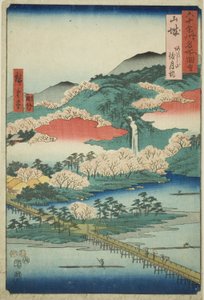 Province de Yamashiro : Le pont Togetsu au mont Arashi, de la série "Lieux célèbres des soixante et quelques provinces" - Utagawa Hiroshige
