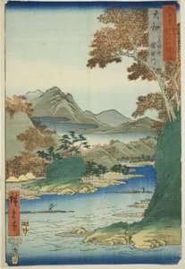 Province de Yamato : Montagne Tatsuta et rivière Tatsuta, de la série "Lieux célèbres des soixante et quelques provinces"