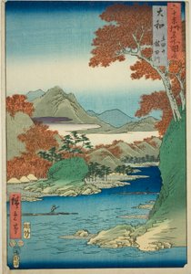 Province de Yamato : Montagne Tatsuta et rivière Tatsuta, de la série "Lieux célèbres des soixante provinces" - Utagawa Hiroshige