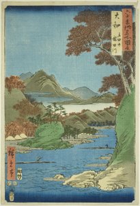 Province de Yamato : Montagne Tatsuta et rivière Tatsuta, de la série "Lieux célèbres des soixante et quelques provinces"