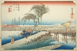 Yokkaichi : Rivière Mie (Yokkaichi, Miegawa), de la série "Les cinquante-trois stations du Tokaido (Tokaido gojusan tsugi no uchi)", également connue sous le nom de Hoeido Tokaido - Utagawa Hiroshige