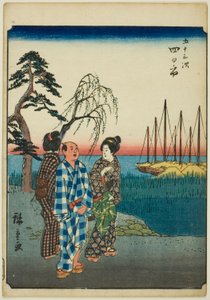 Yokkaichi, de la série "Les cinquante-trois stations [du Tokaido] (Gojusan tsugi)," également connue sous le nom de Tokaido des figures (Jinbutsu Tokaido) - Utagawa Hiroshige