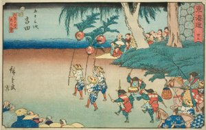 Yoshida—No. 35, de la série "Les cinquante-trois stations du Tokaido (Tokaido gojusan tsugi)", également connue sous le nom de Reisho Tokaido - Utagawa Hiroshige