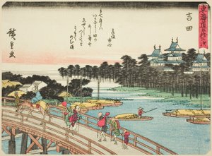 Yoshida, de la série "Les cinquante-trois stations du Tokaido (Tokaido gojusan tsugi)", également connue sous le nom de Tokaido avec poème (Kyoka iri Tokaido)