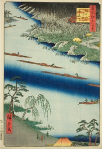 Temple Zenkoji et le ferry à Kawaguchi (Kawaguchi no watashi Zenkoji), de la série "Cent vues célèbres d