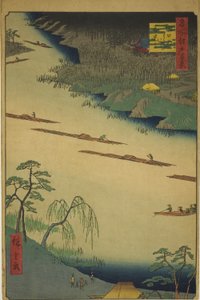 Temple Zenkoji et le ferry à Kawaguchi (Kawaguchi no watashi Zenkoji), de la série "Cent vues célèbres d
