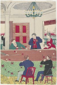 Étrangers au jeu de billard, fin du 19e siècle - Utagawa Hiroshige III