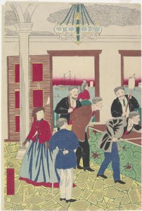 Étrangers au jeu de billard, fin du 19e siècle - Utagawa Hiroshige III