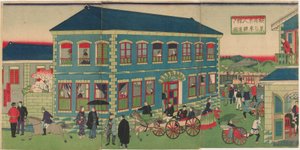 Image du train à vapeur des établissements étrangers de Yokohama, époque Meiji