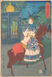 Femme américaine chevauchant en amazone sur la route à Hommoku, Motomura, Yokohama, 2ème mois, 1861 - Utagawa Hiroshige II