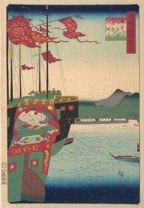 Navires néerlandais et chinois dans le port de Nagasaki, province de Hizen, 3e mois, 1859 - Utagawa Hiroshige II