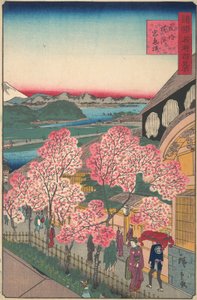 Entrée de la maison de thé Gankiro dans le quartier de Miyozaki, Yokohama, Bushu, 3e mois, 1859 - Utagawa Hiroshige II