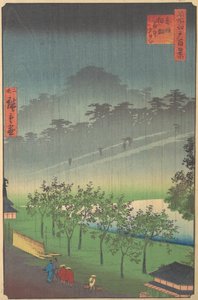 Vue du soir de Kiribata sous la pluie à Akasaka, 1859 - Utagawa Hiroshige II