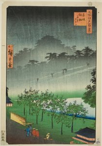 Pluie nocturne au bosquet de paulownias à Akasaka, de la série "Cent vues célèbres d