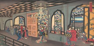 Étage supérieur de la maison de thé Gankiro à Yokohama, 4ème mois, 1860 - Utagawa Hiroshige II