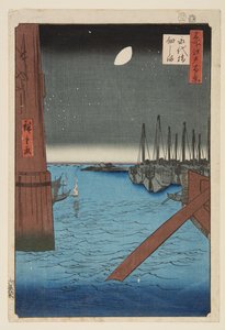 Tsukudajima depuis le pont Eitai (Eitaibashi Tsukudajima) - Utagawa II Hiroshige