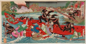 Bataille acharnée sur terre et mer à la rivière Taidong à Pyongyang, septembre 1894 - Utagawa II Kunitora