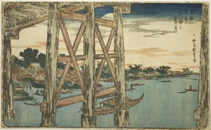 Crépuscule à la lune au pont de Ryogoku (Ryogoku no yoizuki), c.1831 - Utagawa I Hiroshige