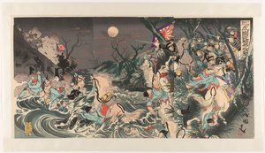 Bulletin spécial du 26 octobre : Les troupes japonaises attaquent la cavalerie chinoise près de Hushan - Utagawa Kokunimasa