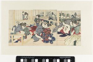 Couples amoureux sur une terrasse en hiver - Utagawa Kunisada (I)