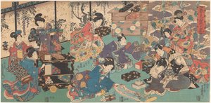 Présentation de livres et rouleaux de manuscrits - Utagawa Kunisada (I)