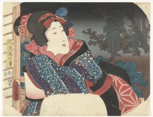 Femme couvrant une lanterne avec un kimono - Utagawa Kunisada (I)