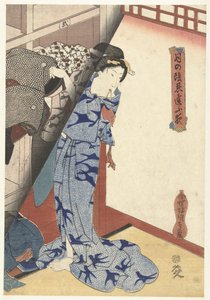 Femme rangeant un kimono (Geheime nachtelijke afspraakjes bij maanlicht) - Utagawa Kunisada (I)