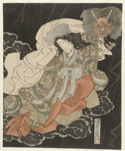 Femme avec masque de démon parmi les nuages - Utagawa Kunisada (I)