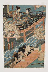 Acteurs jouant Ob?kichisa Koshi-moto Kogiku, D?kiki Yau et Yakko Shinpei - Utagawa Kunisada