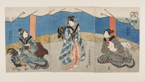 Beautés pendant un combat de coqs (Bijin Toriaiu) - Utagawa Kunisada