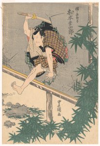 Matsumoto Koshiro sautant à travers un mur - Utagawa Kunisada