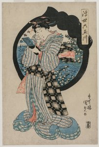 Femme avec un miroir à main de la série Les Six Rivières Tama du Monde Flottant, début des années 1830 - Utagawa Kunisada