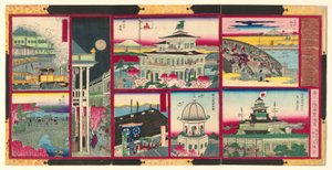 Huit vues modernes de lieux célèbres à Tokyo du Grand Japon (Dai Nippon Tokyo kaika meisho hakkei no zu)