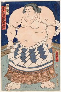 Portrait du lutteur de sumo Shiranui Mitsuemon avec un tablier rituel