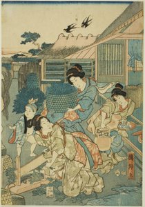 Grande prospérité à la ferme de la soie (Kaikoya Daihanjono Zu) - Utagawa Kunisato